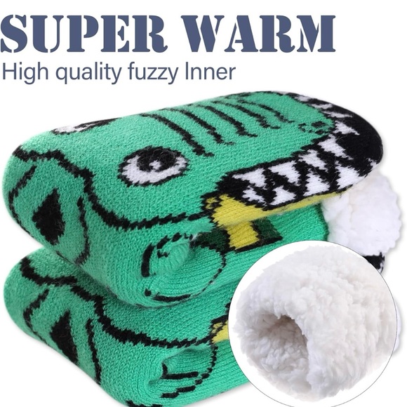 Crocodile Slipper Socks Soft Cozy Fuzzy Fleece Lined Winter Non Slip Mens 6-12 - Picture 6 of 6